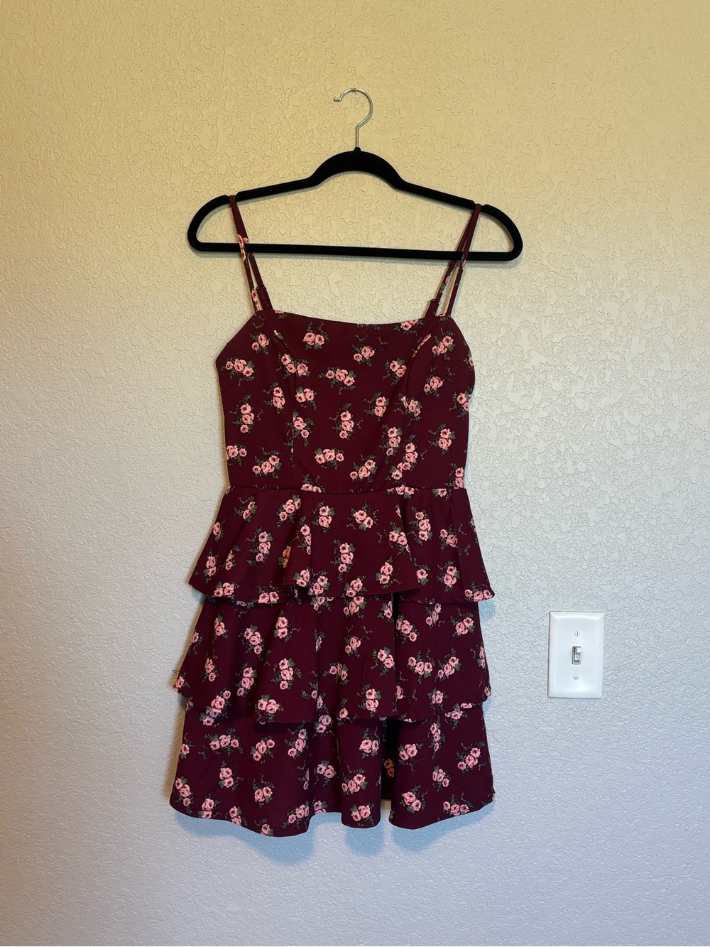 Altar'd State Burgundy Floral Tiered Mini Dress